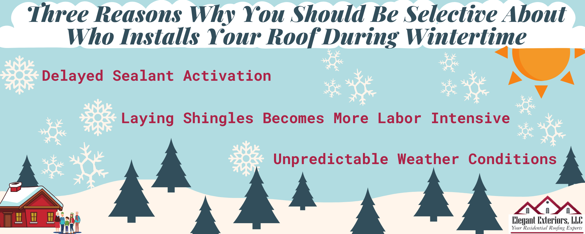 Infographic explaining points about choosing the right company to install a roof during the winter.