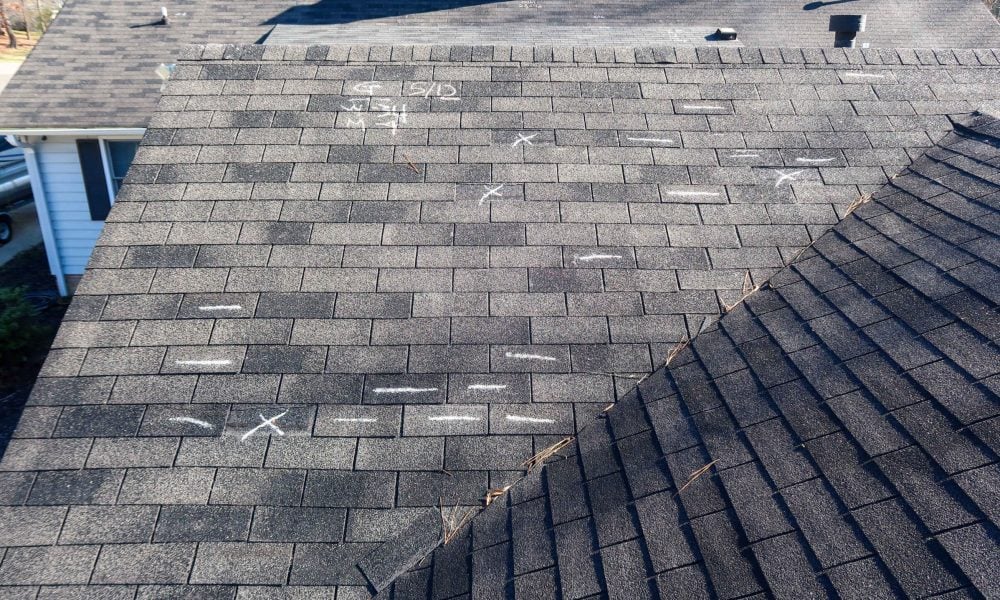 Residential roof inspection for an insurance claim due to storm damage.