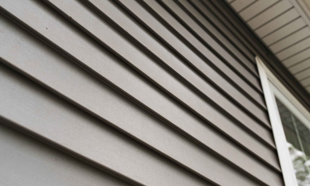 Close up look at vinyl siding on a new home.